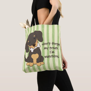 Lustig, ich beobachte schwarze Dachshund grüne Str Tasche