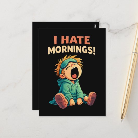 Lustig, ich hasse Morgenmuffel Postkarte (Vorderseite/Rückseite Beispiel)