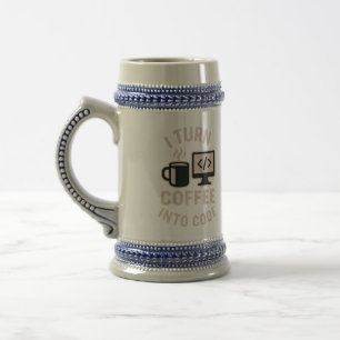Lustig Ich verwandle Kaffee in Code Bierglas