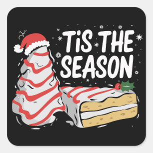 Lustig ist die Saison Weihnachtsbaum Kuchen Debbie Quadratischer Aufkleber