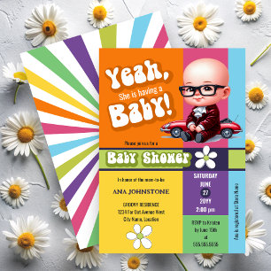 Lustig Ja Baby Retro Babyparty Einladung