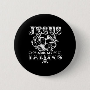 Lustig Jesus liebt mich und meine Tattoos  Button