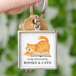 Lustig Leicht ablenkbar durch Bücher & Katzen Süß Schlüsselanhänger