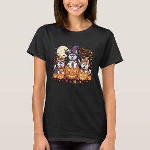 Lustig Lustig Drei Sibirische Husky-Hunde Kürbis F T-Shirt