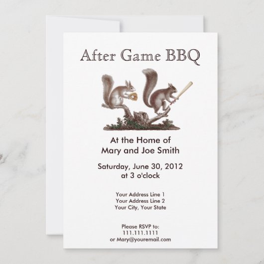 Lustig nach Spiel GRILLEN Kundgebung Squirrels Einladung (Rückseite)