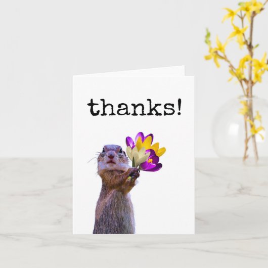 Lustig, Niedlich, Eichhörnchen, Danke Karte (Gelbe Blume)