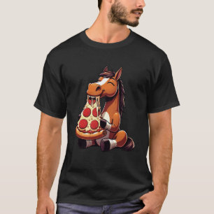 Lustig Pferd isst Pizza Grafik Jungen Mädchen Frau T-Shirt