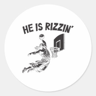 Lustig Retro Er ist Rizzin Christliches Ostern Spi Runder Aufkleber