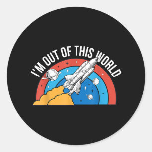 Lustig Retro Ich bin außerirdisch Weltraumrakete Runder Aufkleber