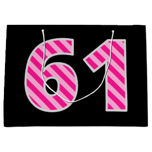Lustig Rosa Gestreift "61"; Alles Gute zum 61. Geb Große Geschenktüte