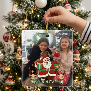 LUSTIG Rot und Grün Füge DEIN FOTO SANTA hinzu Keramikornament