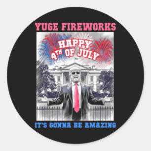 Lustig Trump Frohe 4. Juli Riesen Feuerwerk Person Runder Aufkleber