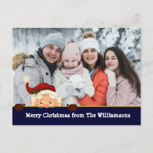 Lustig. Weihnachtsmann Foto Bomb Blaues Band Weihn Feiertagspostkarte