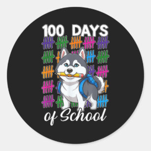 Lustige 100 Tage Schule Sibirischer Husky Kinder J Runder Aufkleber