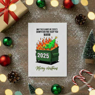 Lustige 2025-Müllcontainer-Feuer-Weihnachtsgrußkar Feiertagskarte