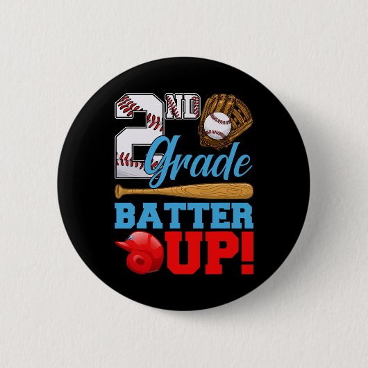 Lustige 2. Klasse Batter Up Baseball Erster Schult Button (Vorderseite)