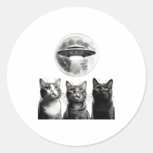 Lustige 3 verängstigte Katzen Mond Ufo Alien Erde  Runder Aufkleber