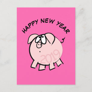 Lustige 4 Cartoon-Illustration Schwein Jahr 2019 P Einladungspostkarte