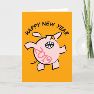 Lustige 5 Cartoon-Illustration Schwein Jahr 2019 K Feiertagskarte