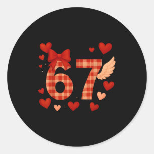 Lustige 67 karierte Valentinstag Six Seven Männer  Runder Aufkleber