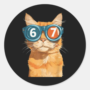 Lustige 67 Orange Katze Meme Six Seven passende Ka Runder Aufkleber