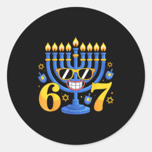 Lustige 6-7 Sechs Sieben Menora Meme Hanukkah Feie Runder Aufkleber
