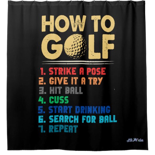 lustige 7 Stufen zum Golfspielen Duschvorhang (Vorderseite)