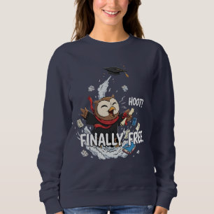Lustige Abschluss-Eule endlich frei Retro-Cartoon Sweatshirt