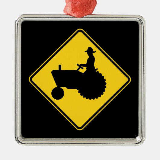 Lustige Ackerschlepper-Verkehrsschild-Warnung Silbernes Ornament (Vorne)