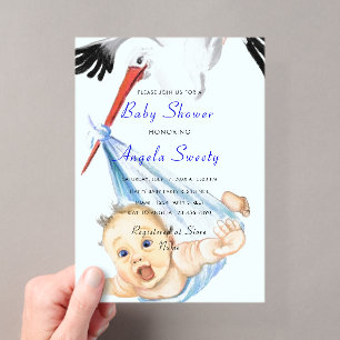 Lustige Acryl-Baby-Shower-Einladung mit Storch Acryleinladungen