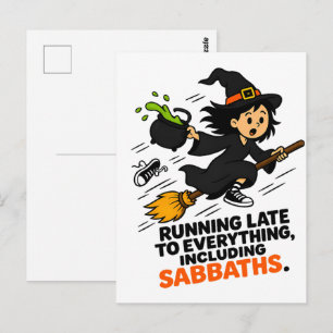 Lustige ADHD-Hexe, die zu spät kommt Halloween  Postkarte