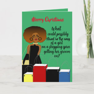 Lustige afroamerikanische weibliche Weihnachtskart Dankeskarte