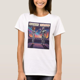Lustige AI-Romanze zwischen weiblichem Menschen un T-Shirt