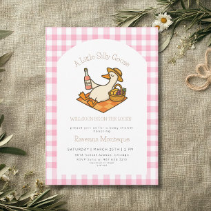 Lustige Alberne Gans Picknick Rosa Gingham Babypar Einladung