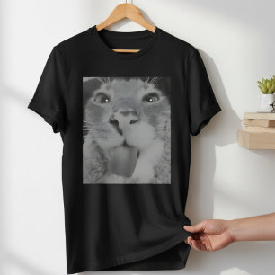 Lustige alberne Katze Zunge raus Männer Schwarz T-Shirt