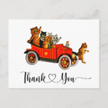 Lustige alberne Katzen Retro-Auto Danke Skript Her