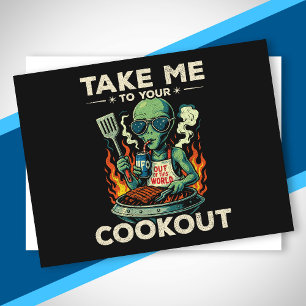 Lustige Alien BBQ-Cookout Retro-UFO Weltraum-Grill Feiertagspostkarte