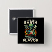 Lustige Alien-BBQ-Illustration Retro-Sci-Fi-Grilla Button (Vorne & Hinten)
