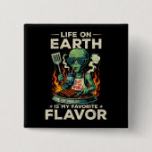 Lustige Alien-BBQ-Illustration Retro-Sci-Fi-Grilla Button (Vorderseite)