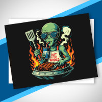 Lustige Alien-BBQ-Illustration Retro-Sci-Fi-Grilla
