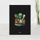 Lustige Alien-BBQ-Illustration Retro-Sci-Fi-Grilla Karte (Rückseite)