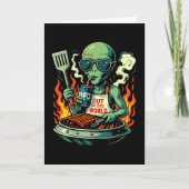 Lustige Alien-BBQ-Illustration Retro-Sci-Fi-Grilla Karte (Vorderseite)