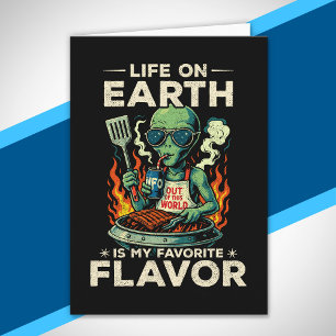Lustige Alien-BBQ-Illustration Retro-Sci-Fi-Grilla Karte