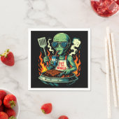 Lustige Alien-BBQ-Illustration Retro-Sci-Fi-Grilla Serviette (Beispiel)
