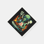 Lustige Alien-BBQ-Illustration Retro-Sci-Fi-Grilla Serviette (Ecke)