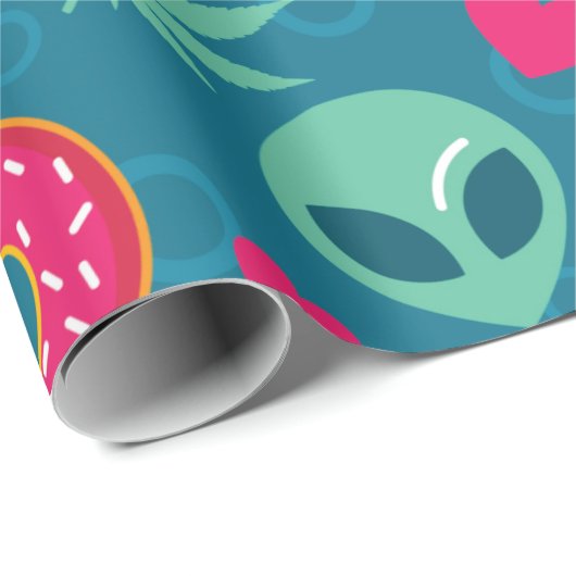 Lustige Alien Hanf Geschenkpapier (Rolleneckpunkt)