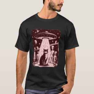 Lustige Alien-UFO-Begegnung mit Katze Sci-Fi T-Shirt