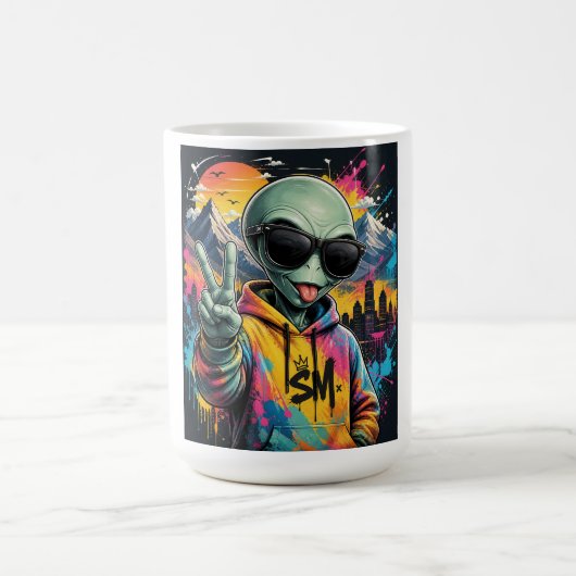 Lustige Alien-Vibes Kaffeetasse (Mittel)