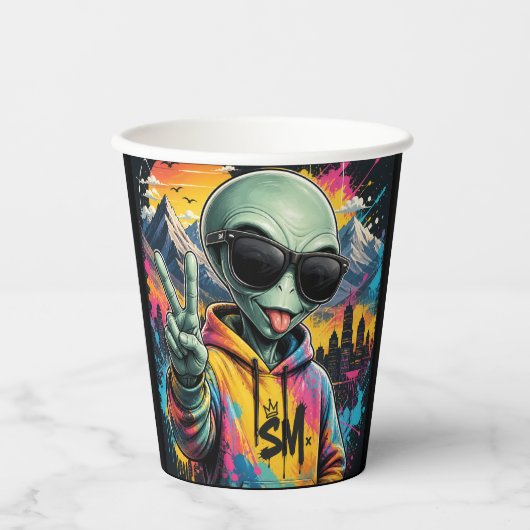 Lustige Alien-Vibes Pappbecher (Vorderseite)