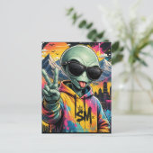 Lustige Alien-Vibes Postkarte (Stehend Vorderseite)